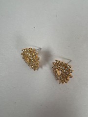 Jewelry -Earrings Marked ROMAN Gold-Tone Heart-Shaped Rhinestone Crystal Studded