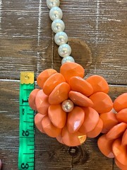 Bold Orange Bakelite Floral Statement Necklace with Pearl Accents Vintage