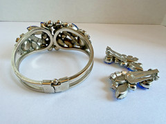 Juliana Aurora Borealis Blue Silver Tone Clamper Bracelet & Clip Earrings