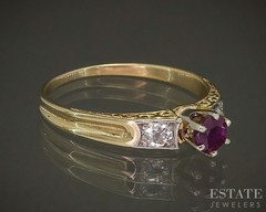 Antique 18k Yellow & White Gold Natural Ruby OMC Diamond Ring 2.2g p26103