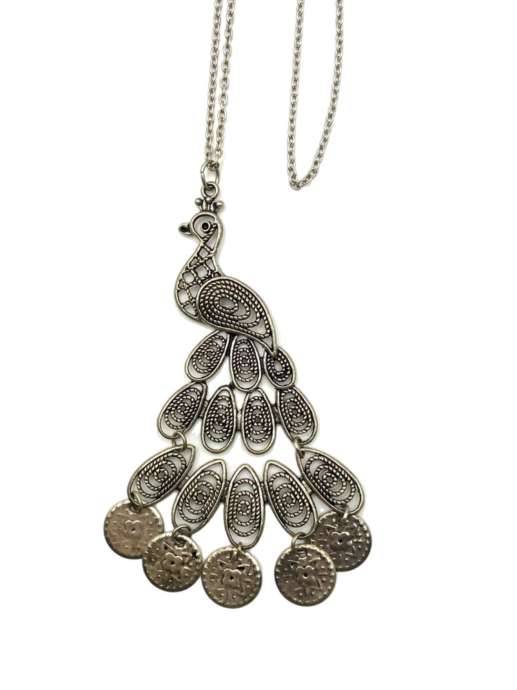 Vtg 80s Silver Tone Stunning Peacock Necklace, Bird, Animal, Work, Office,Boho