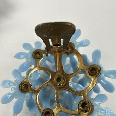 MCM Plastic Earrings Climbers Half Moon Clip On Blue Floral Rhinestone 3” Vtg