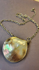 South sea mother of pearl pendant on 16″ silvertone chain with extender by Ivana