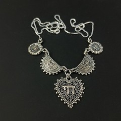 Chai Heart Necklace Filigree Silver Bib Folk Ethnic Judaica Life In Hebrew Gift