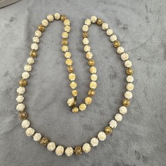 Vintage Flower Beaded Necklace Carved 32”
