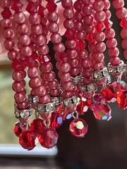 Vintage Super Long Dangle Drop Red Crystal Rivoli Pink Pearl Clip On Earrings