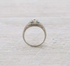 Art Deco Round Cut Lab Craeted Diamond & Emerald 925 Silver Engagement Gift Ring