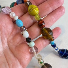 Vintage Necklace Handcrafted Glass Bead Lampwork Long Strand Multi Color 37″