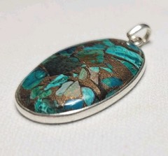 Vintage Handmade Copper Turquoise Oval Pendant pendant Sterling 925 6.87gr
