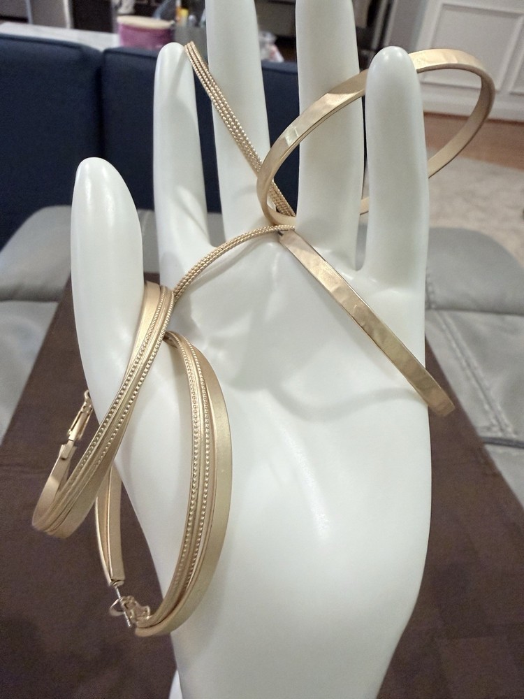 Vintage Gold Tone Large Hoop Earrings MultiPack – Lot of 3 Pairs