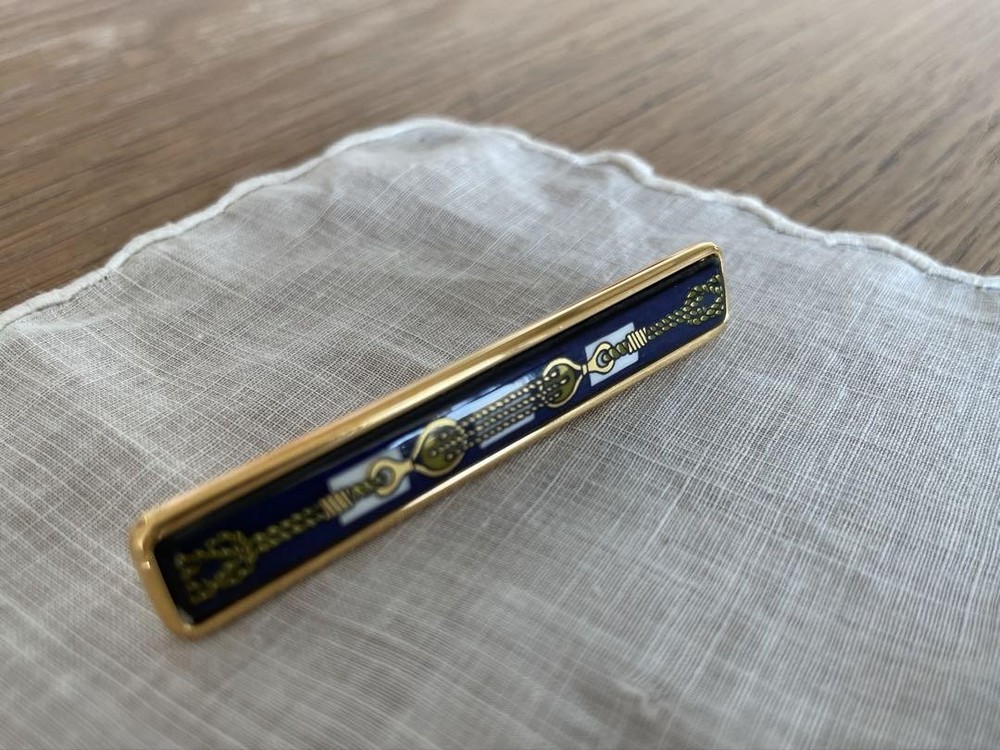 Hermes enamel brooch Pin badge Gold × Blue CHATEAUX D’ARRIERE Women accessories