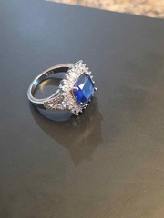 Art Deco vintage style statement ring with blue square stone 925 size 8