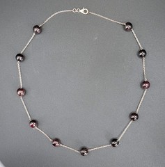 Vintage Sterling Silver Garnet Station Necklace Tin Cup Beaded Polished Natural