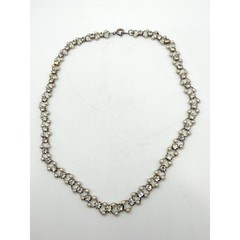 Vintage Pearl & Rhinestone Station Necklace Gold Tone 16″ Elegant Classic