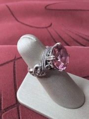 Vintage Pink Topaz w/Marcasite Art Deco Style 925 Sterling Silver Ring Size 5.75
