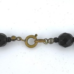 Vintage Black Faceted Glass Bead Graduated Necklace Brass Spring Ring Clasp