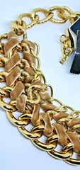 NWT Wide Gold Chain Collar Necklace with Velvet Ribbon Wrap by Uptown Cheapskate