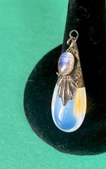 Vintage Sterling Silver Double Opalite Moonstone Drop Pendant Ornate Signed