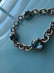 Aqua Blue Topaz Gem Bracelet 925 Sterling Silver Bezel Set Bracelet 22.5g