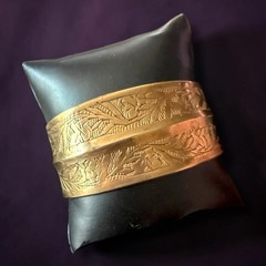 Brass Cuff Bracelet Vintage Wide Floral Engraved Boho 1970s 6 Inch Adjustable