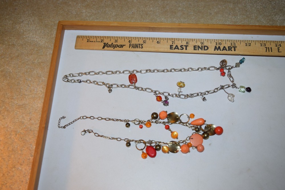 Vintage to now lot of 2 glass plastic metal charm necklaces