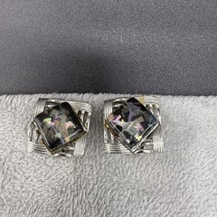 Vintage Coro Confetti Lucite Thermoset Clip On Earrings Silver Tone Signed