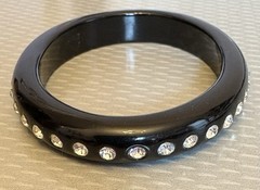 Vintage Black Plastic Inset Rhinestone Bangle Rare Oval Shape 7″
