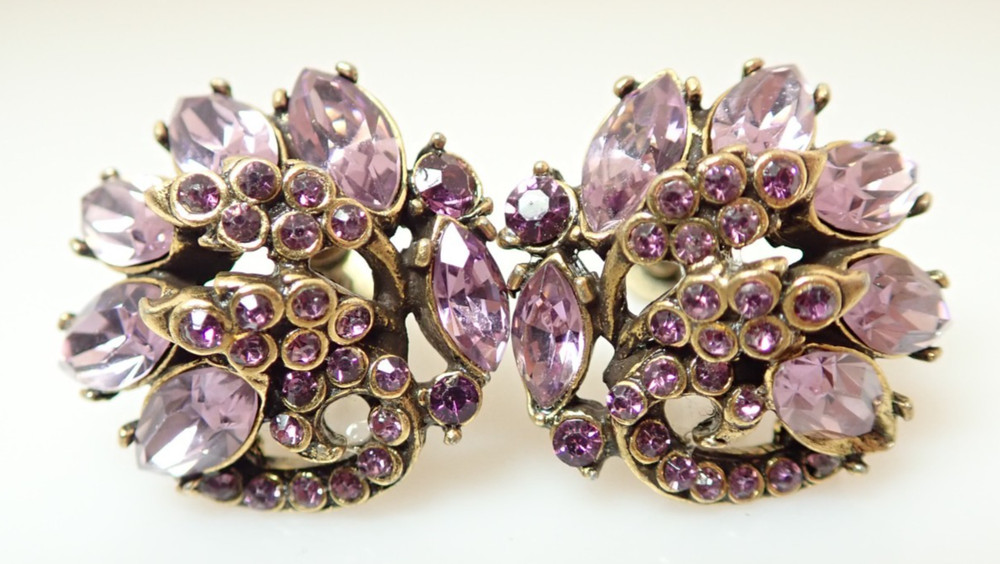 Vintage Hollycraft 1952 Signed Purple Rhinestone Earrings