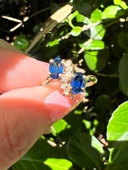 VINTAGE 14K GOLD BLUE SAPPHIRE DIAMOND TOI ET MOI RING ENGAGEMENT ANNIVERSARY