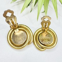 Vintage Jeff Lieb Industrial Brutalist Metal Spiral Gold Tone Clip On Earrings