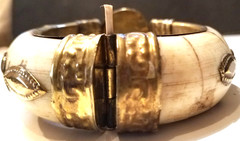 4 vintage India bone horn brass clamper medallion cab gem elephant bracelets