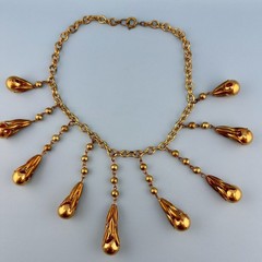Vintage Art Deco Necklace Fringe Chain Gold Tone Etruscan Revival Statement