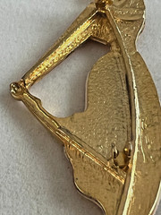 VTG Park Lane Brooch Pearlized Lucite 3.5in Deco Style Retro Dancer Gold Tone