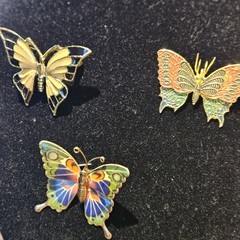 Vintage BUTTERFLY Pins Lot Of 8 AAI, D’ovlan, Damascene Enamel, Mesh