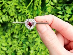 Vintage 1.15Ct Ruby and 0.80Ct Diamond, 18k White Gold Heart Bar Brooch 1968