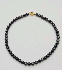 Hematite Beaded Choker Necklace Black Ball Vintage Fancy Clasp Couture Gold tone