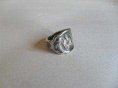 Vintage Spoon Ring Flower Poppy ? Pansy Size 9 1/4 Silver Plate