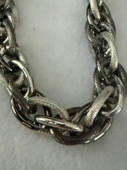 Vintage Silver Tone Chunky Mesh Link Necklace, Alternating Textured Oval Links