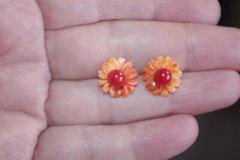 12MM Orange MOP Carved Flower Jackets For Stud Earrings Use With Any Studs