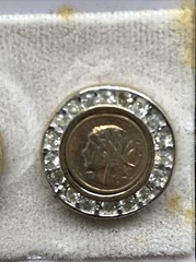 Vintage Costume Fashion Jewlery Gold tone faux Roman/Greek Coin Pierced Earring