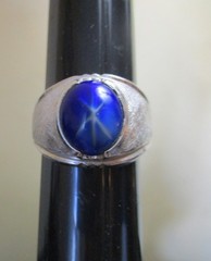VINTAGE BLUE STAR SAPPHIRE COLOR COCKTAIL RING GYPSY HOSTESS DOME,SIGNED SETA