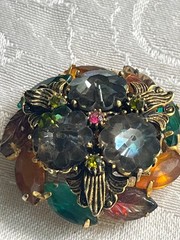VTG Juliana DeLizza & Elster Cabochon Brooch Multi-colored Gold-tone Setting 1.5