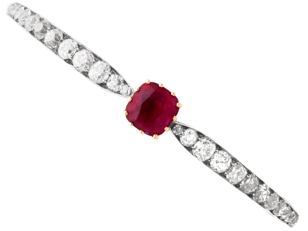 Antique 2.90Ct Ruby and 4.12Ct Diamond, 18k Rose Gold Bangle Circa 1890
