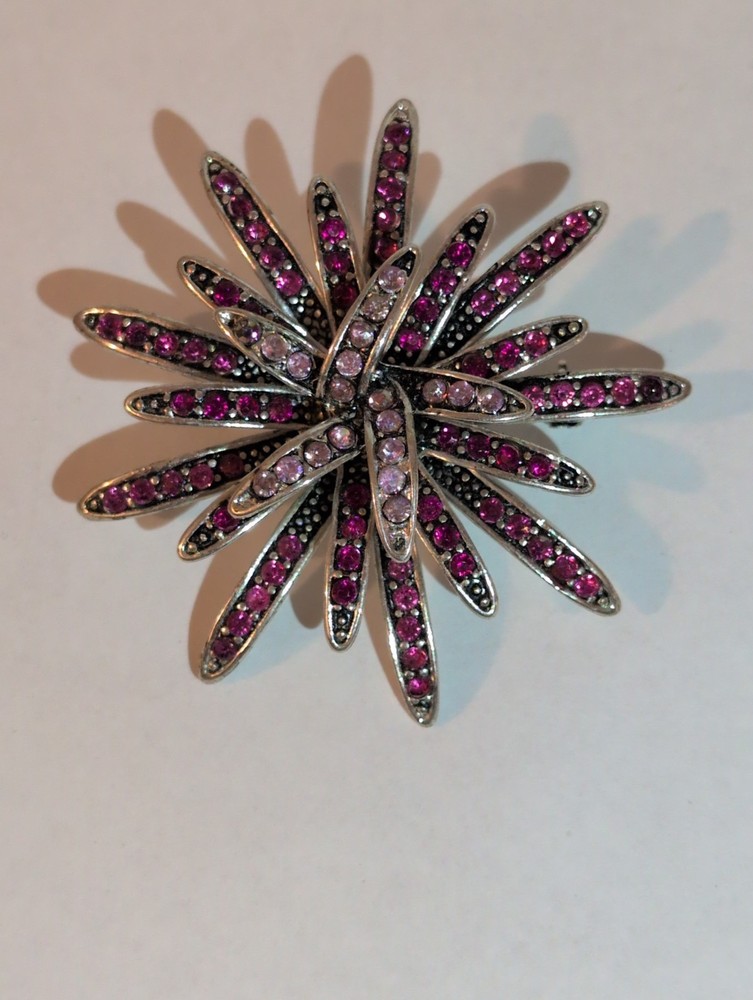 Brooch Red Pink Rhinestones Starburst Pattern