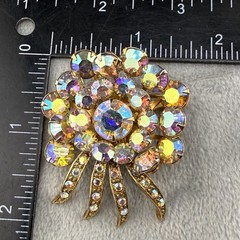 Vintage Selro Selini Rhinestone Brooch Gold Tone AB
