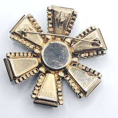 Vintage CZECH Glass Deep Green Brilliant & Tapered Baguette Rhinestone Brooch