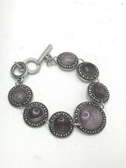 Vintage Silver Tone Purple Stone Link Bracelet Toggle Clasp Boho