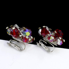 VINTAGE VENDOME AURORA BOREALIS CRYSTAL RED BEAD CLUSTER CLIP-ON EARRINGS