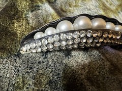 Vintage Weiss Pea Pod Brooch Rhinestones and Faux Pearls Signed