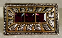 Vintage Art Deco Style Gilt Brooch Purple Rhinestone Silver & Gold Tone Filigree